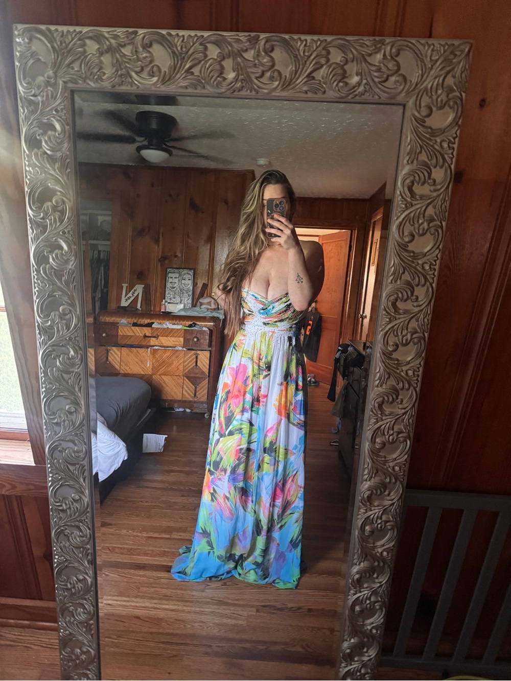 Cachet Strapless Multicolor Floral Maxi Dress